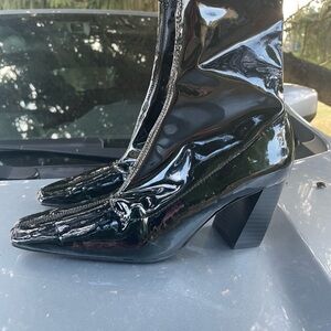 Zara Black Heeled Boots with Glossy Finish